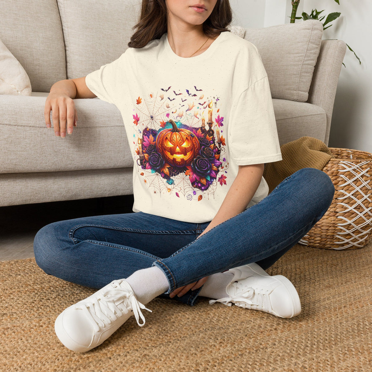 Jack-o'-Lantern Floral Halloween T-Shirt