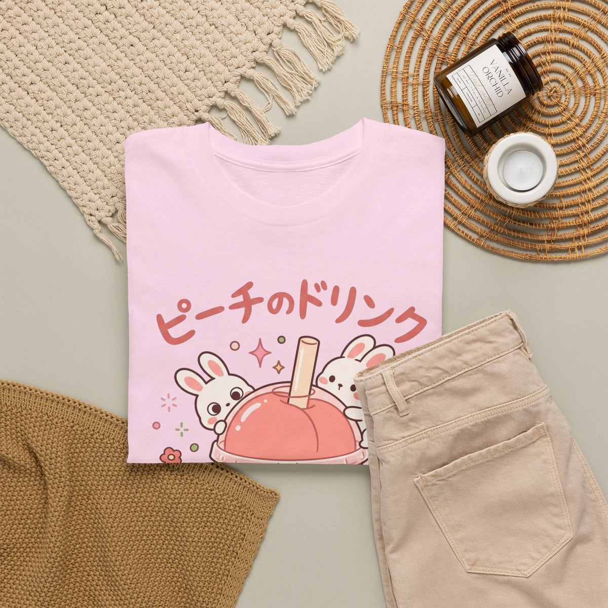 Peach Drink Cute Bunny T-Shirt