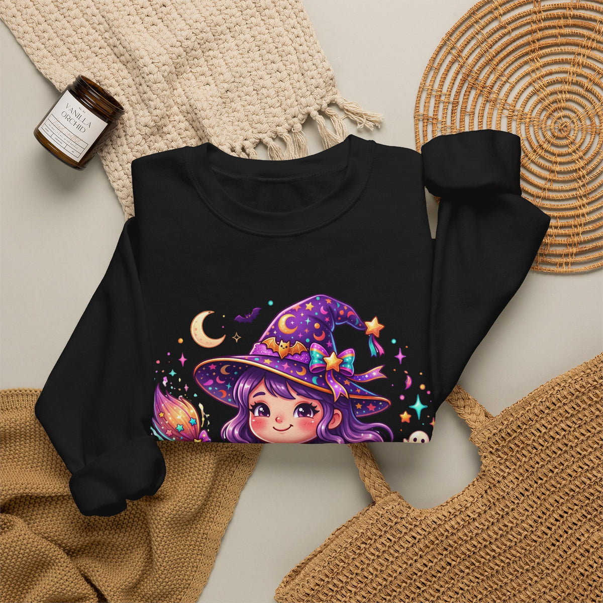 Cute Halloween Witch Sweatshirt — Kawaii Pumpkin Magic Crewneck