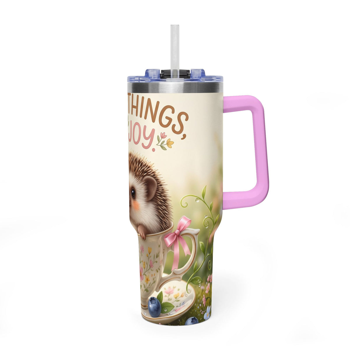 Little Things Big Joy Hedgehog Floral 40oz Thermal Tumbler