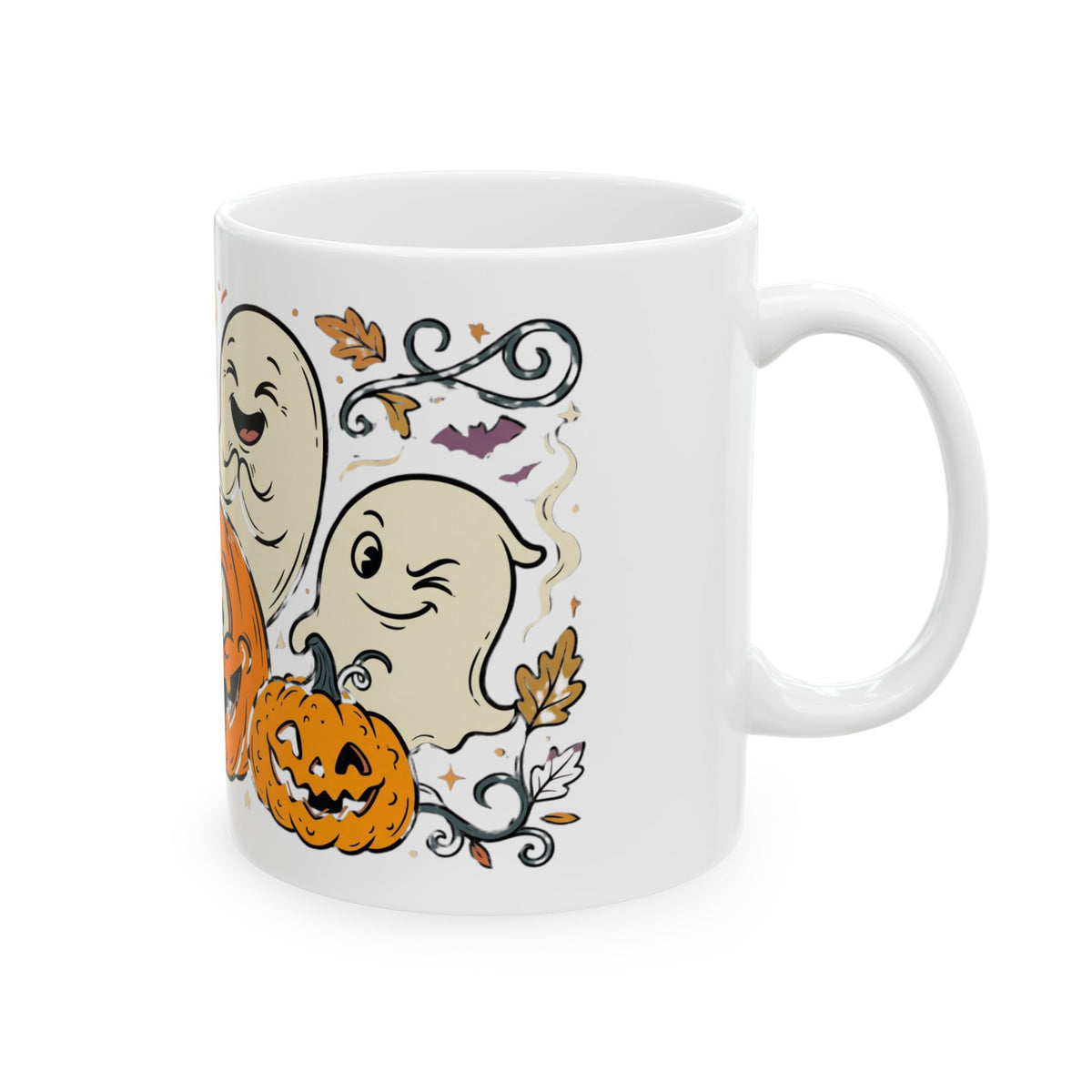 Halloween Pumpkin & Ghost Ceramic Mug — Cute Spooky Fall Coffee Cup (11oz/15oz)