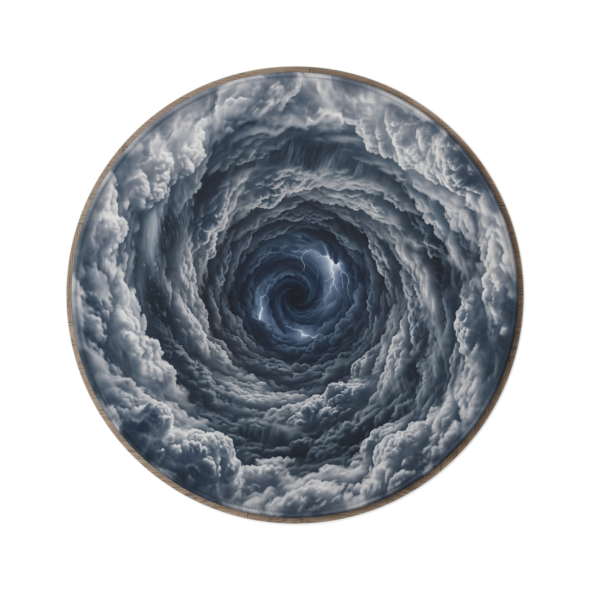 Swirling Storm Round Rug — Dramatic Cloud Vortex Floor Mat