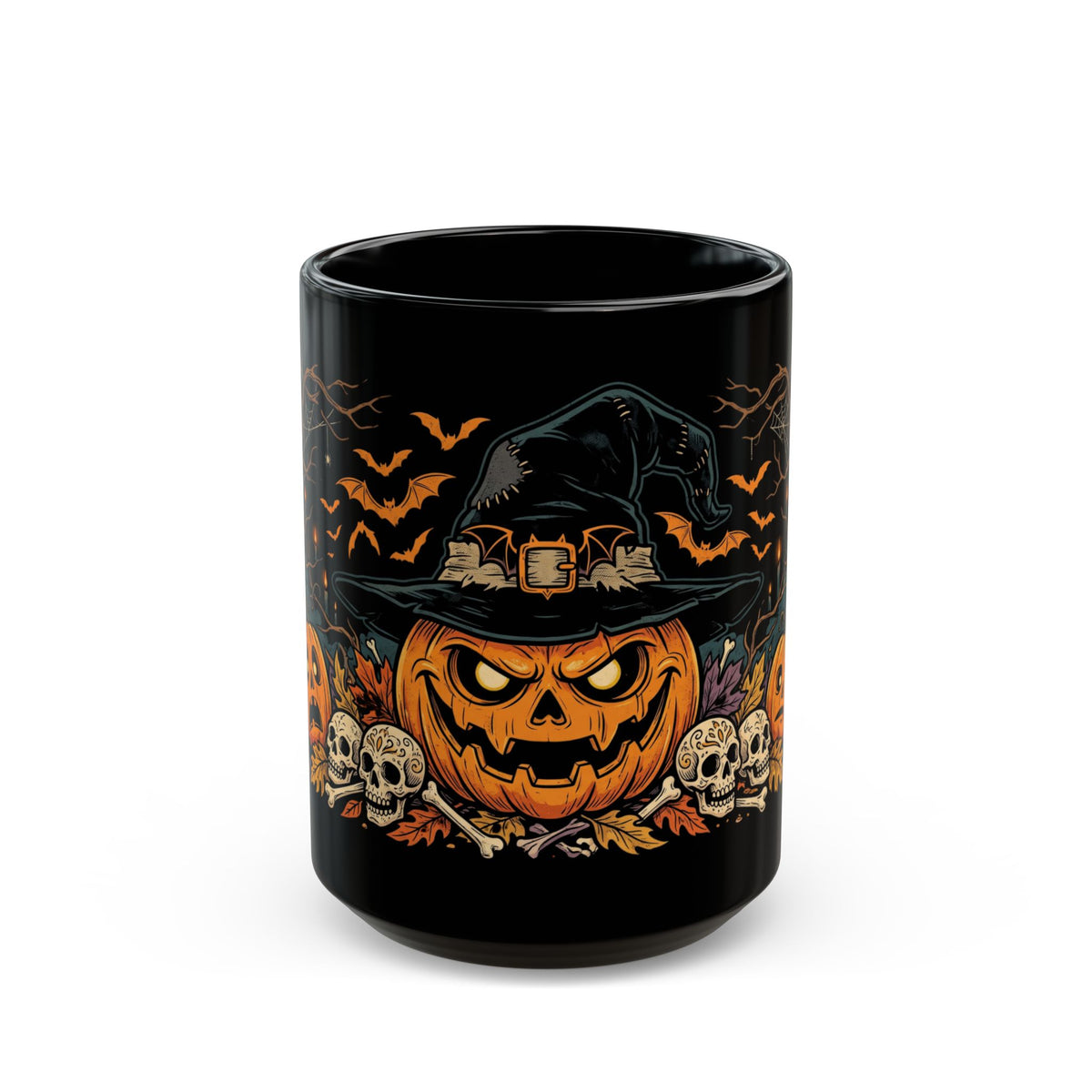 Halloween Pumpkin Witch Black Mug – Spooky Jack-O'-Lantern Coffee Cup (11oz/15oz)