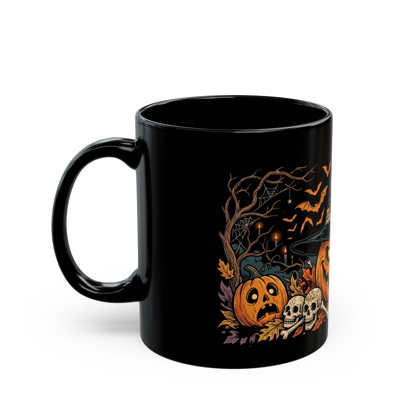 Halloween Pumpkin Witch Black Mug – Spooky Jack-O'-Lantern Coffee Cup (11oz/15oz)
