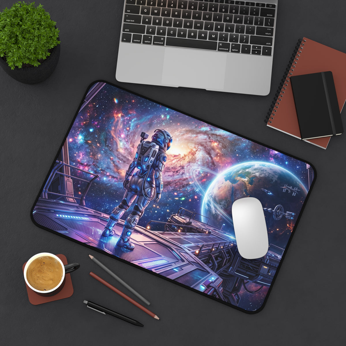 Space Explorer Desk Mat — Astronaut Galaxy Mouse Pad