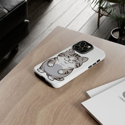 Cute Chubby Cat Phone Case — Protective Tough Case with Smiling Tabby Design
