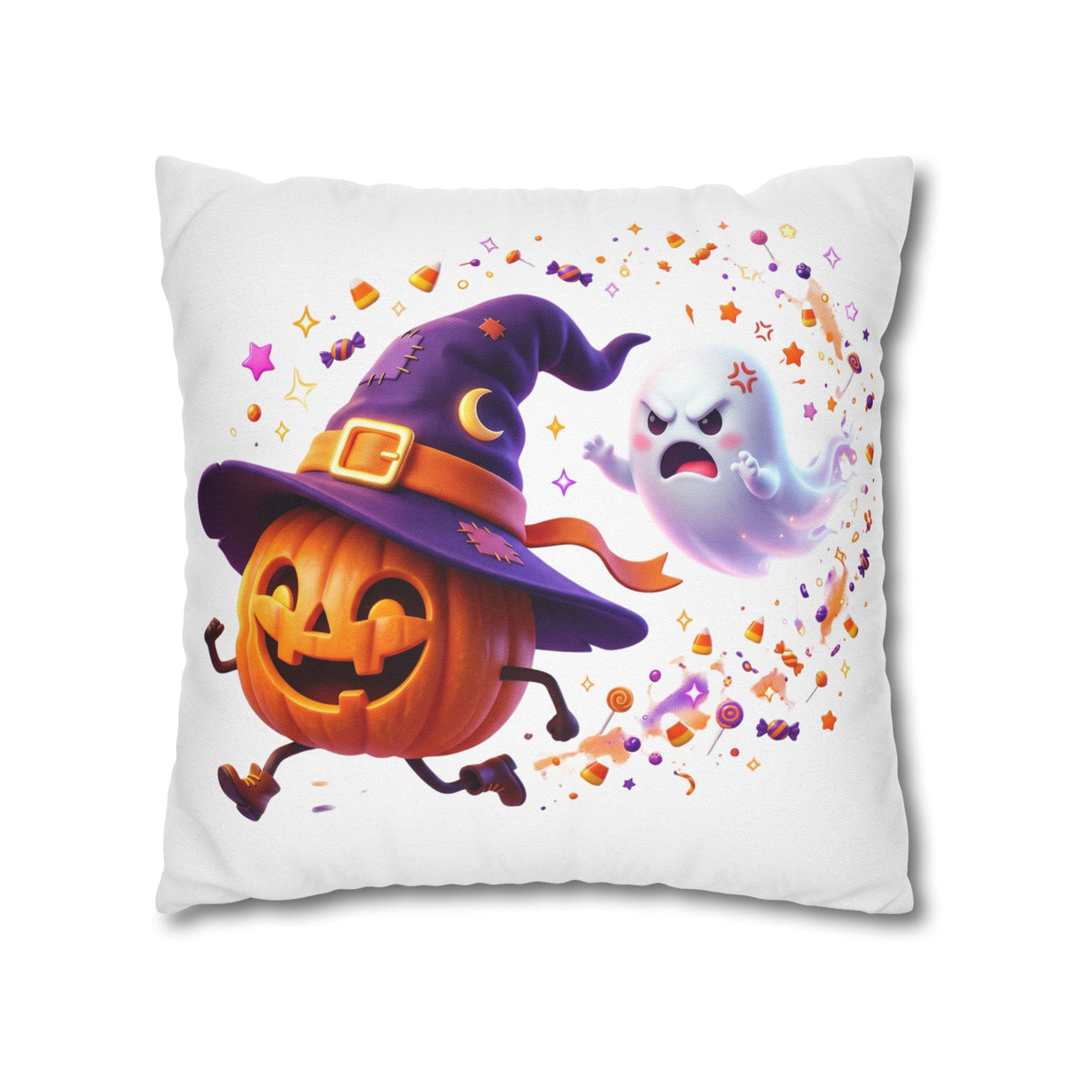 Halloween Pumpkin & Ghost Pillowcase — Cute Spooky Decorative Throw Pillow