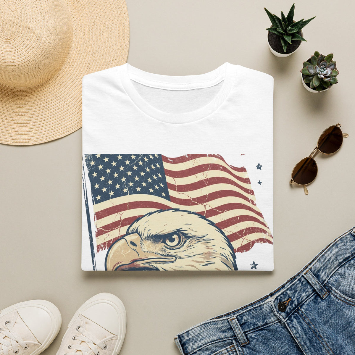 Eagle & American Flag T-Shirt — Patriotic Bald Eagle Tee for 4th of July