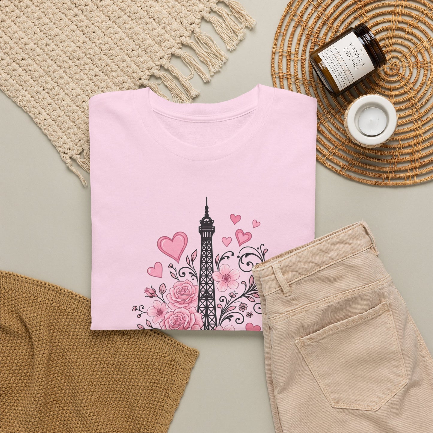 Paris Eiffel Tower Floral T-Shirt – Pink Roses & Hearts Tee