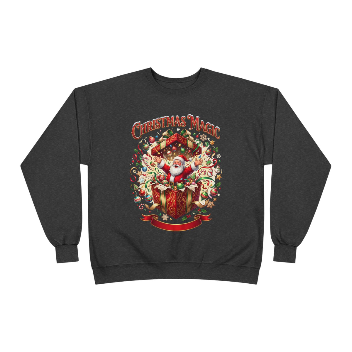 Christmas Magic Crewneck Sweatshirt — Santa Gift Box Holiday Pullover