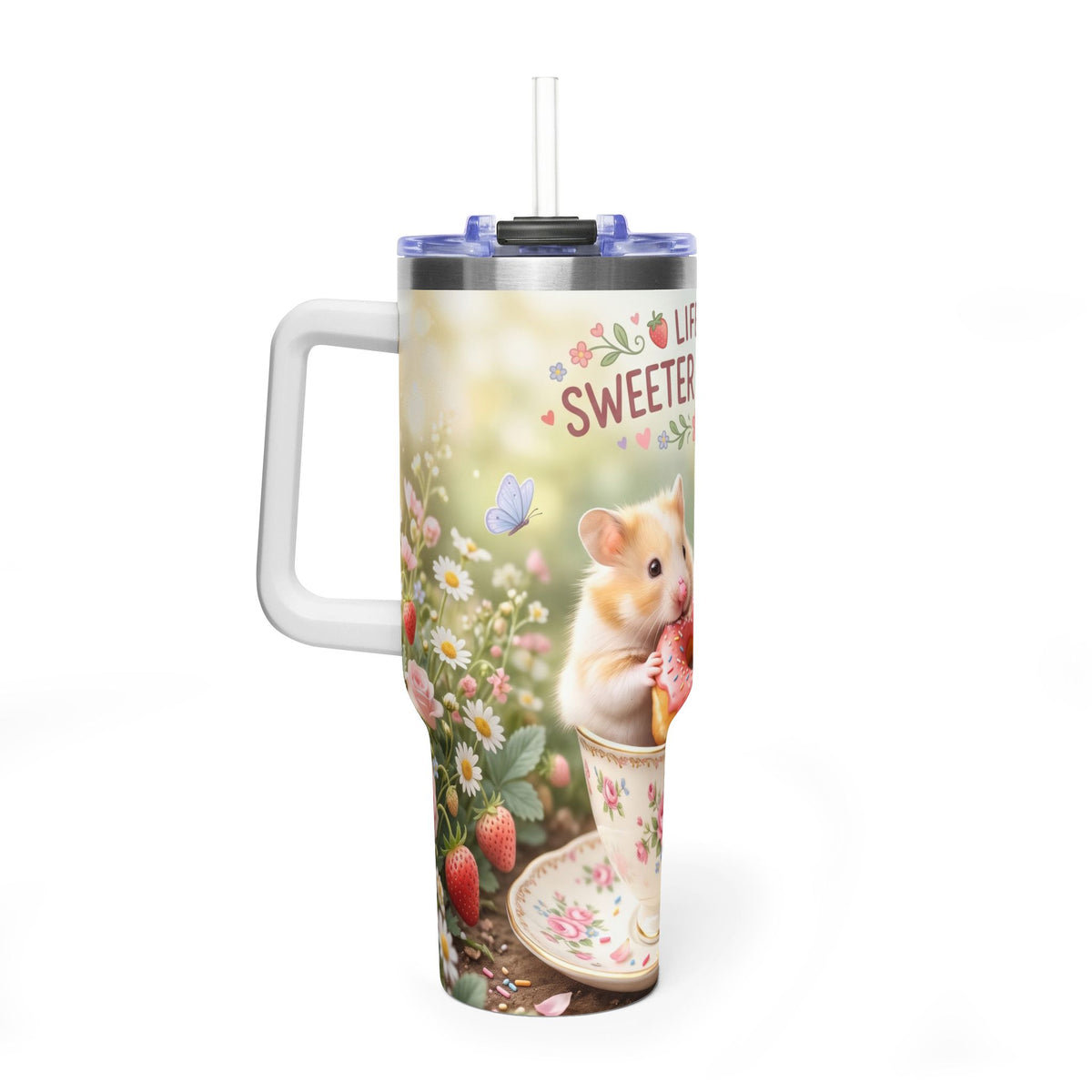 Life Is Sweeter With You Hamster Floral 40oz Thermal Tumbler