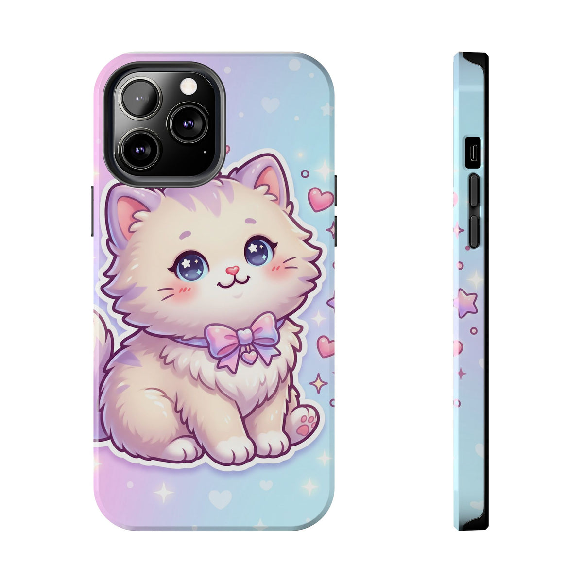 Cute Pastel Kawaii Kitten Tough Phone Case — Cute Cat with Bow Protective Cover