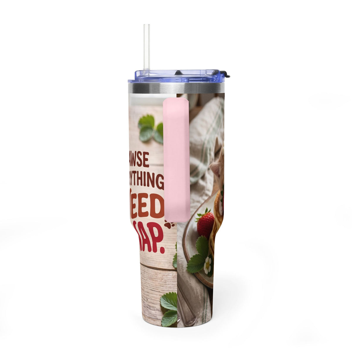40oz Cat Pancake Thermal Tumbler with Straw