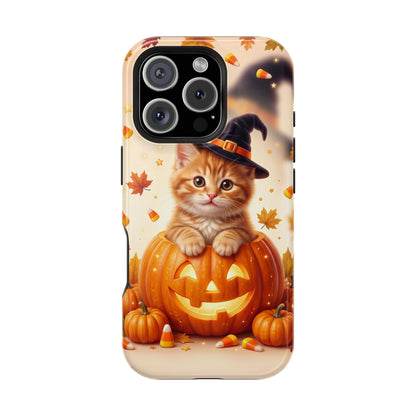 Halloween Kitten Pumpkin Phone Case — Magnetic Impact-Resistant