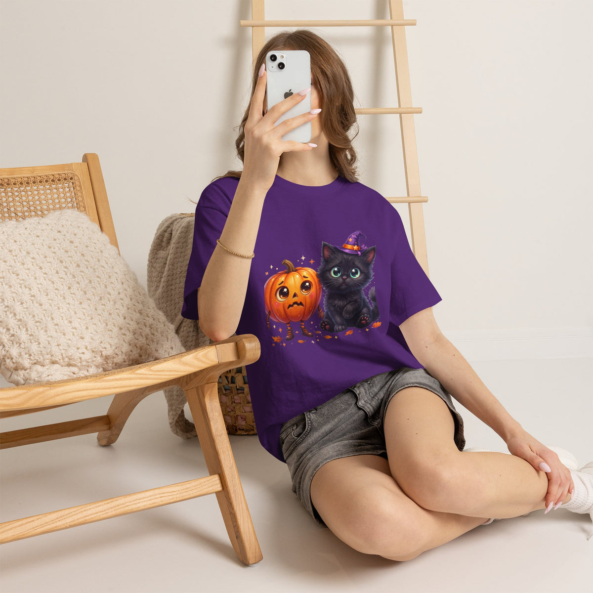 Halloween Black Kitten & Pumpkin T-Shirt
