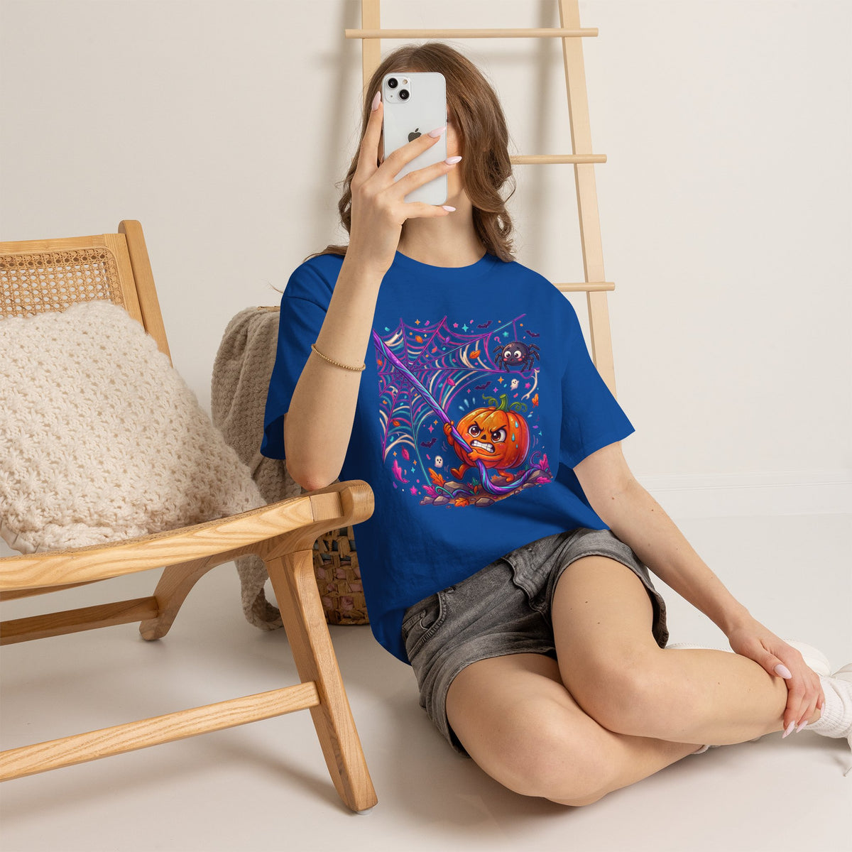 Pumpkin Spider Web Halloween T‑Shirt — Cute Spooky Pumpkin Cartoon Tee