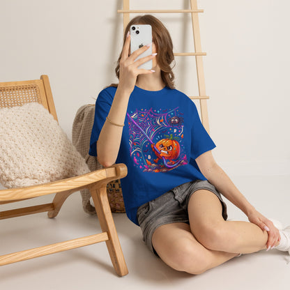 Pumpkin Spider Web Halloween T‑Shirt — Cute Spooky Pumpkin Cartoon Tee