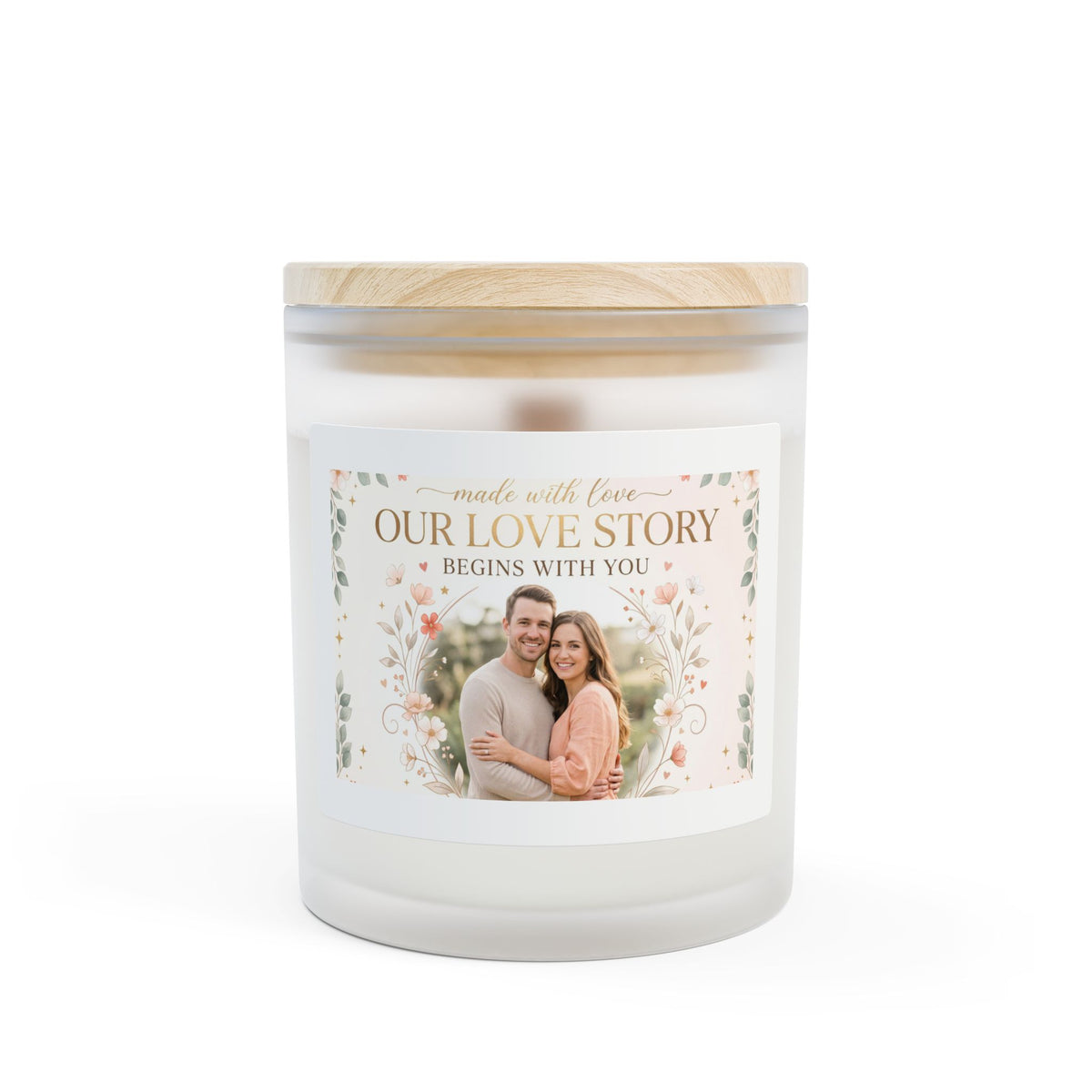 Our Love Story Frosted Glass Candle — 11oz Personalized Photo Candle
