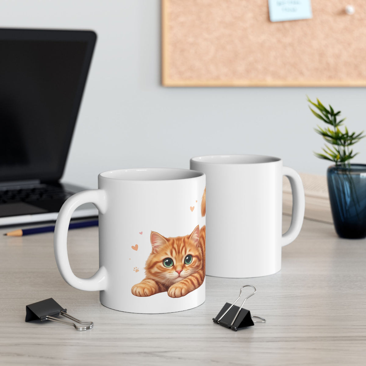 Cute Ginger Cat Ceramic Mug (11oz & 15oz) – Paw Print Love Coffee Cup