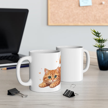 Cute Ginger Cat Ceramic Mug (11oz & 15oz) – Paw Print Love Coffee Cup