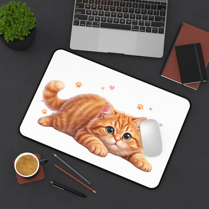 Cute Ginger Kitten Desk Mat — Playful Cat Mouse Pad for Home Office