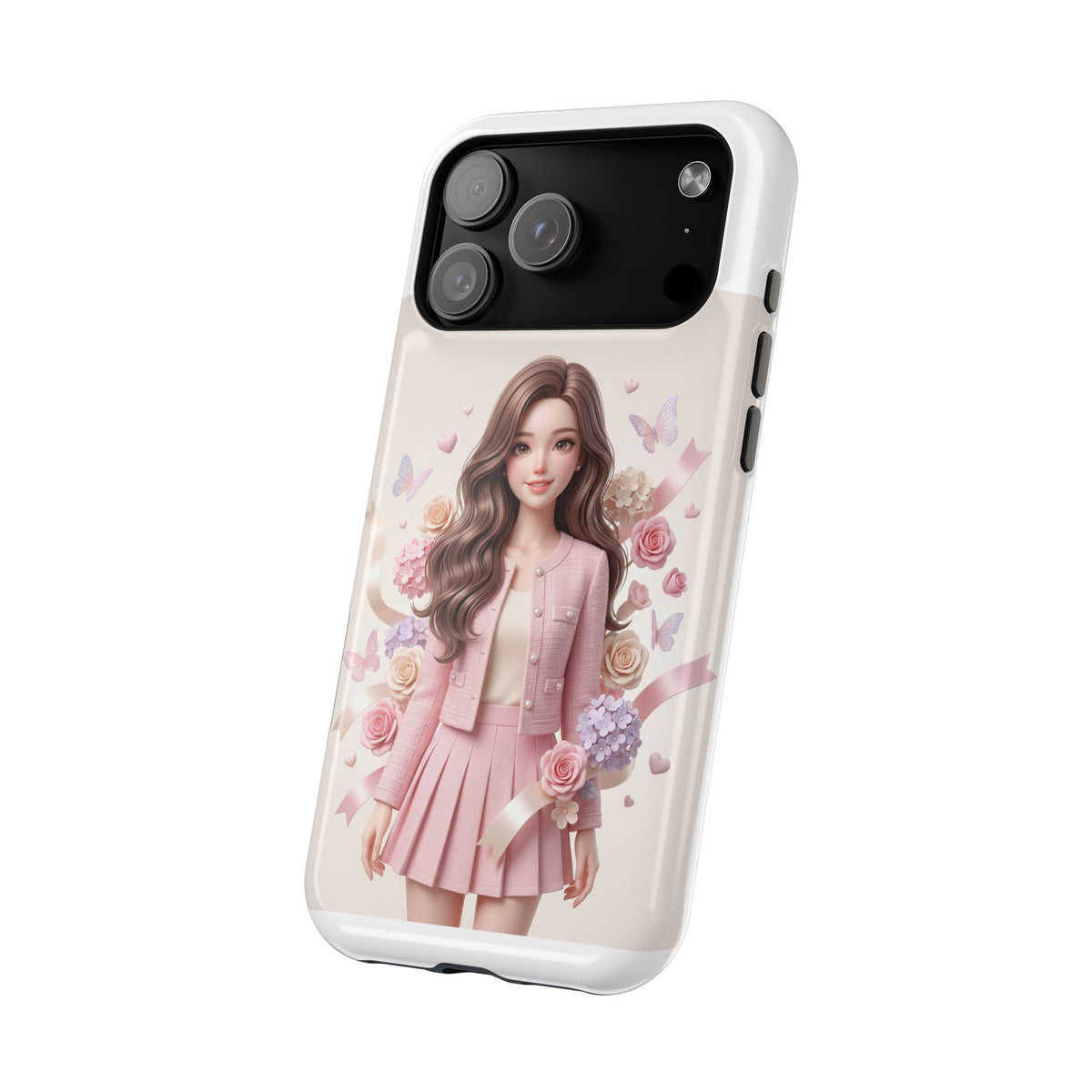 Cute Pink Doll Phone Case — Floral Butterfly Magnetic Impact-Resistant Case