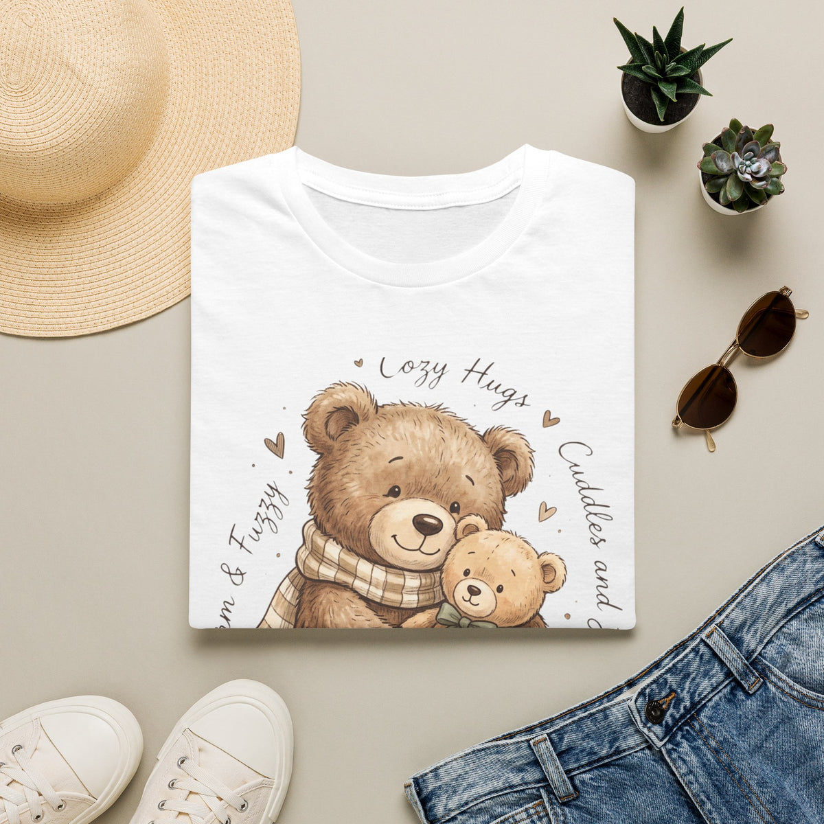 Cozy Hugs Teddy Bears T-Shirt — Cute Mom & Baby Bear Illustration