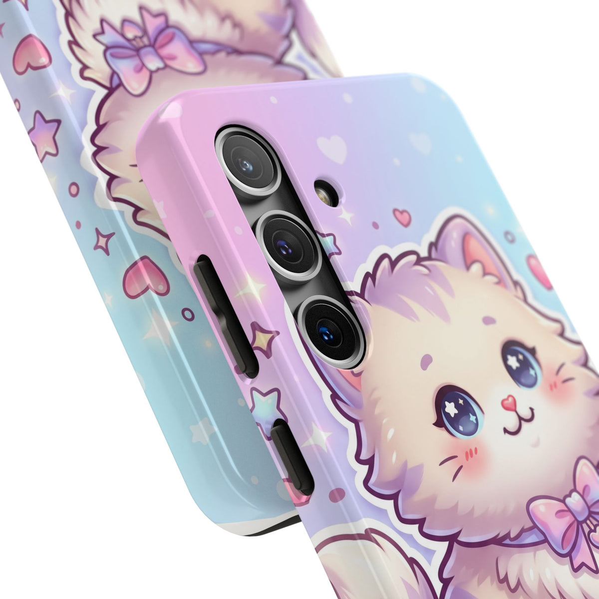 Cute Pastel Kawaii Kitten Tough Phone Case — Cute Cat with Bow Protective Cover