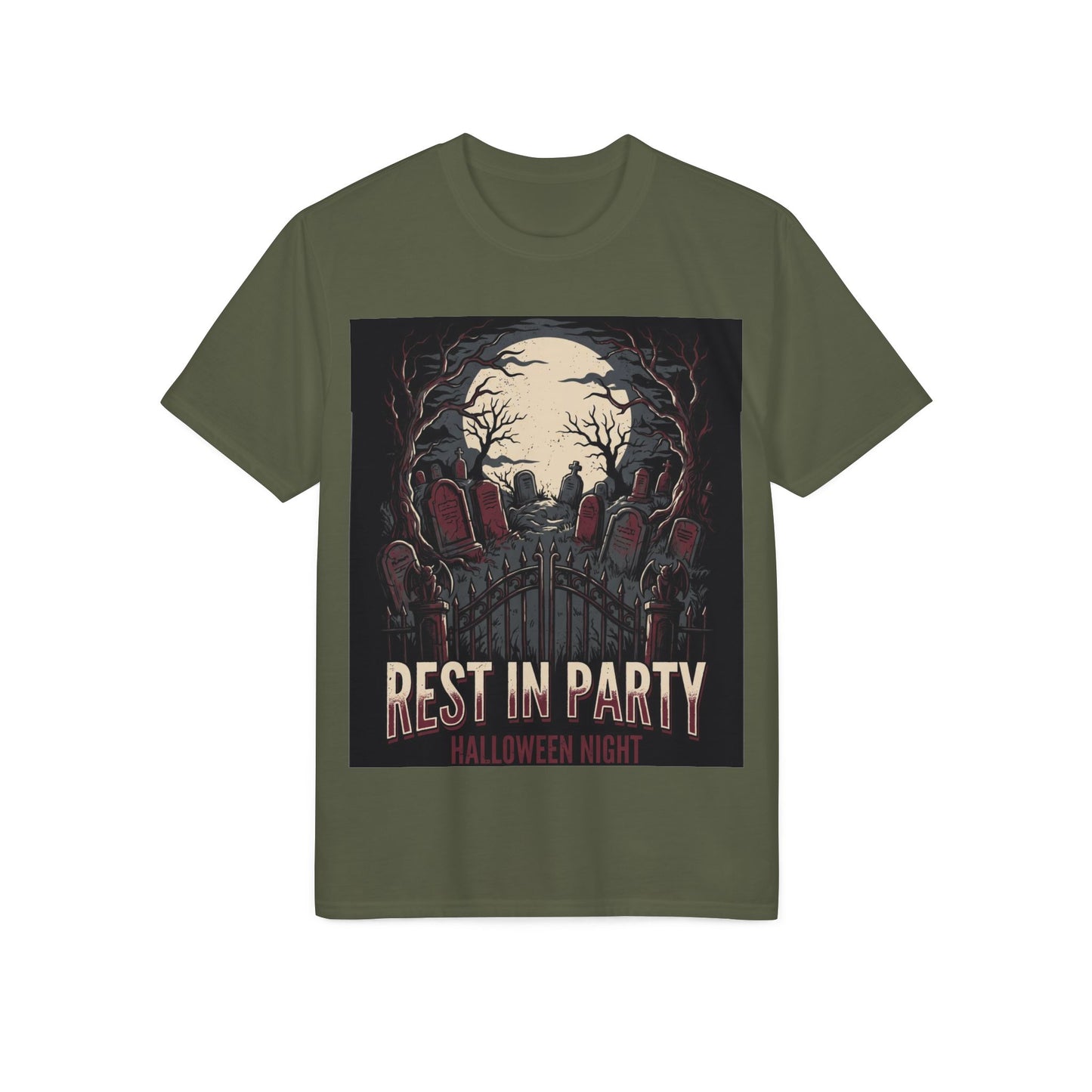 Rest in Party Halloween T-Shirt — Graveyard Skeletons Moonlight Tee