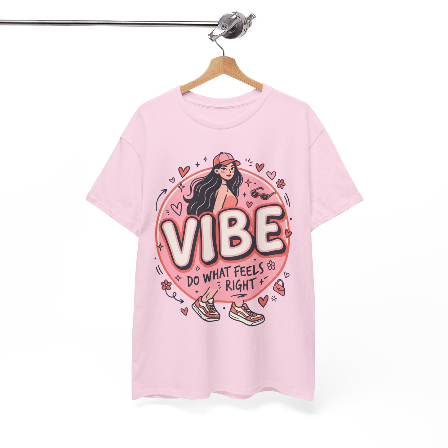 Vibe Girl Graphic Tee — “VIBE: Do What Feels Right” Cute Pink Streetwear T‑Shirt