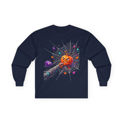 Halloween Pumpkin Spiderweb Long Sleeve Tee