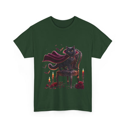 Vampire Cat Tee — Gothic Black Cat with Cape & Candles T-Shirt