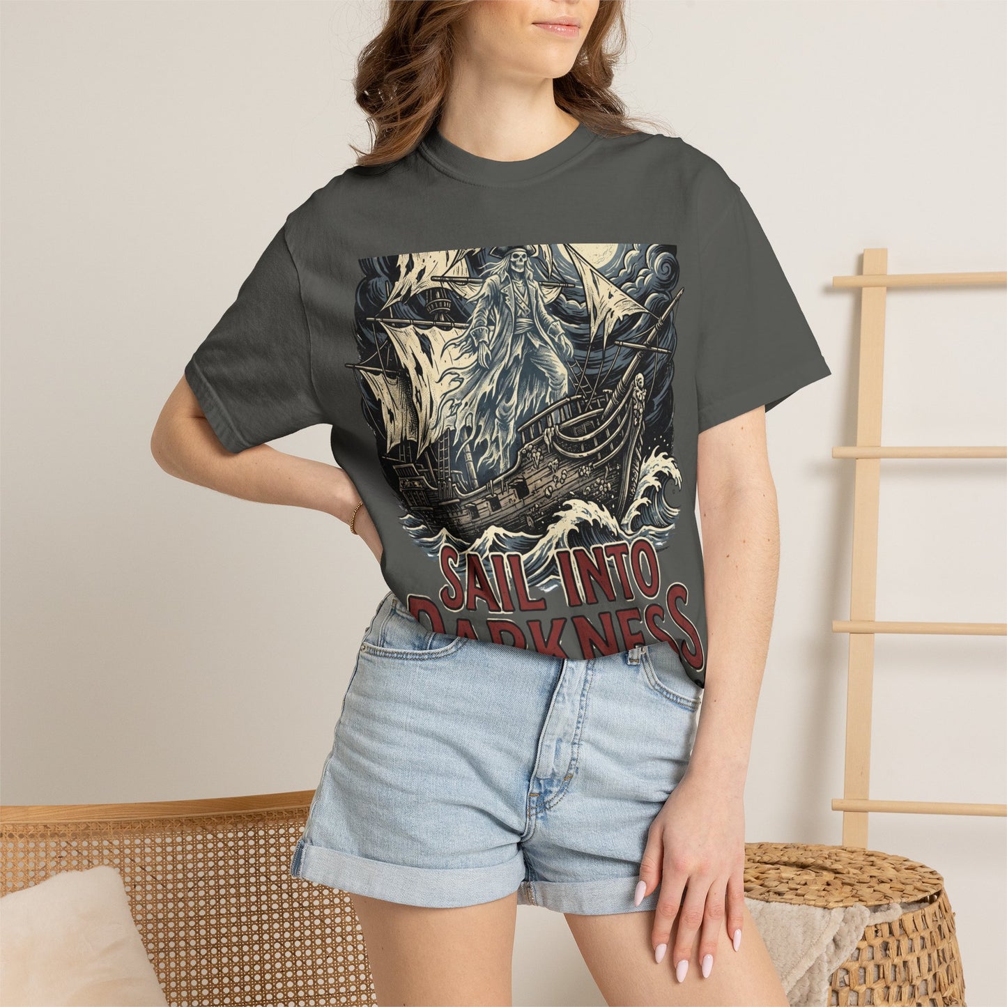 Sail Into Darkness Graphic T-Shirt — Gothic Pirate Skull Crew Tee