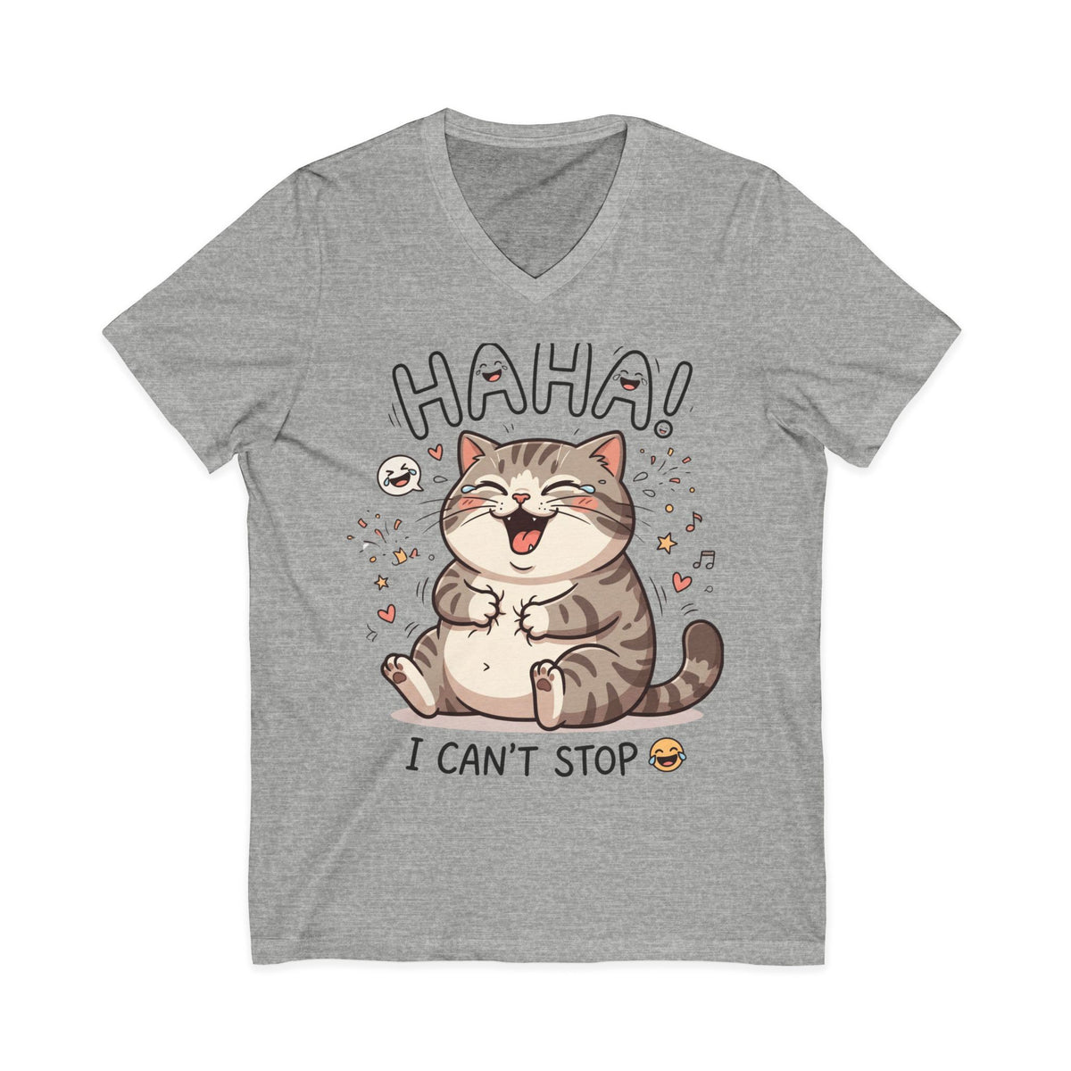 Funny Laughing Cat V-Neck Tee — "HAHA! I Can't Stop" Cute Graphic Shirt