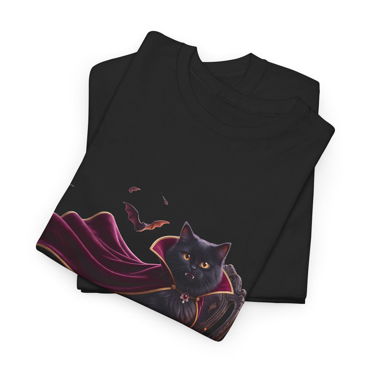 Vampire Cat Tee — Gothic Black Cat with Cape & Candles T-Shirt