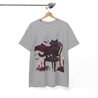 Vampire Cat Tee — Gothic Black Cat with Cape & Candles T-Shirt
