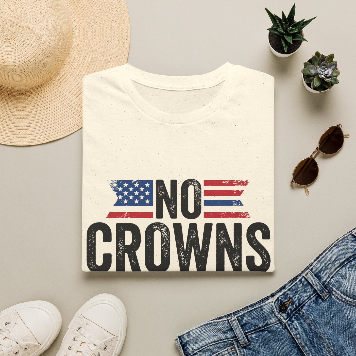 T-Shirt — "No Crowns in This Land Est. 1776" Patriotic USA Graphic Tee