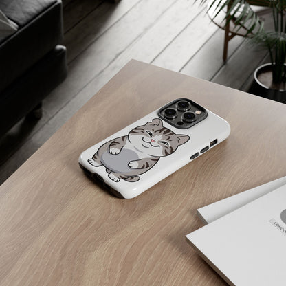Cute Chubby Cat Phone Case — Protective Tough Case with Smiling Tabby Design