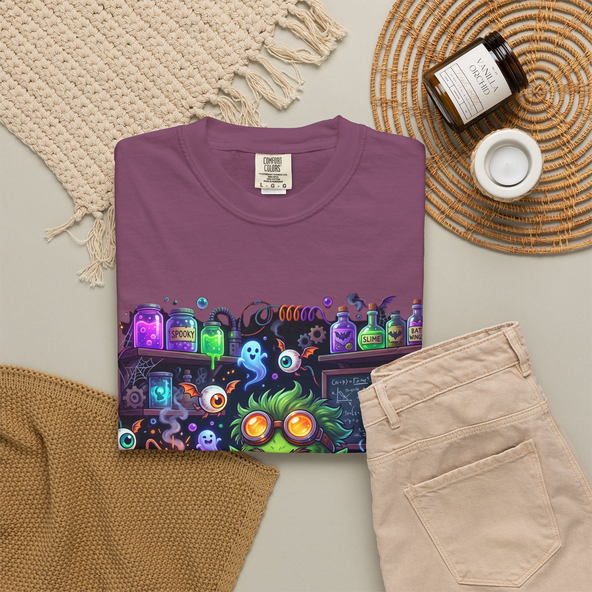 Mad Scientist Cat Lab T-Shirt — Neon Potion Halloween Tee