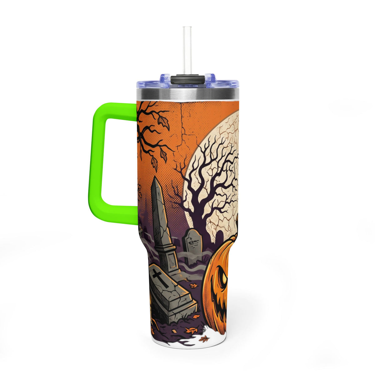 Halloween Pumpkin Tumbler – 40oz Spooky Haunted Graveyard Design