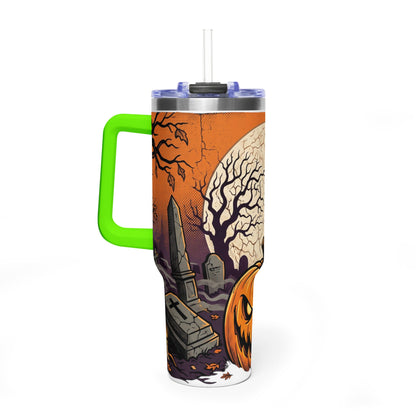 Halloween Pumpkin Tumbler – 40oz Spooky Haunted Graveyard Design