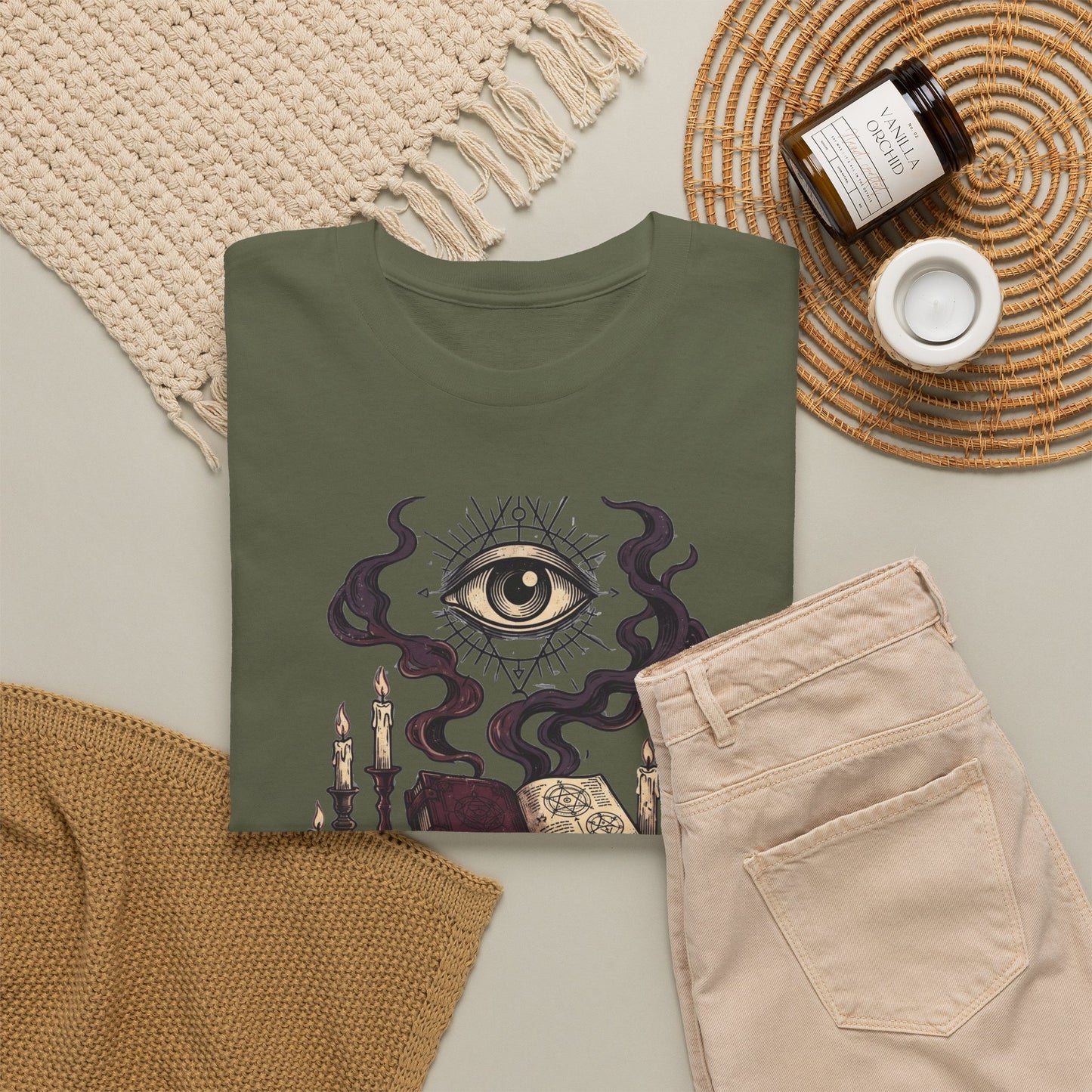 Occult Graphic Tee — "Enter the Unknown" Mystic Eye & Spellbook T-Shirt