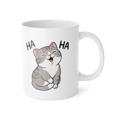 Laughing Cat Mug — Cute Grey Kitten 'HA HA' Ceramic Coffee Cup, Funny Cat Lover Gift