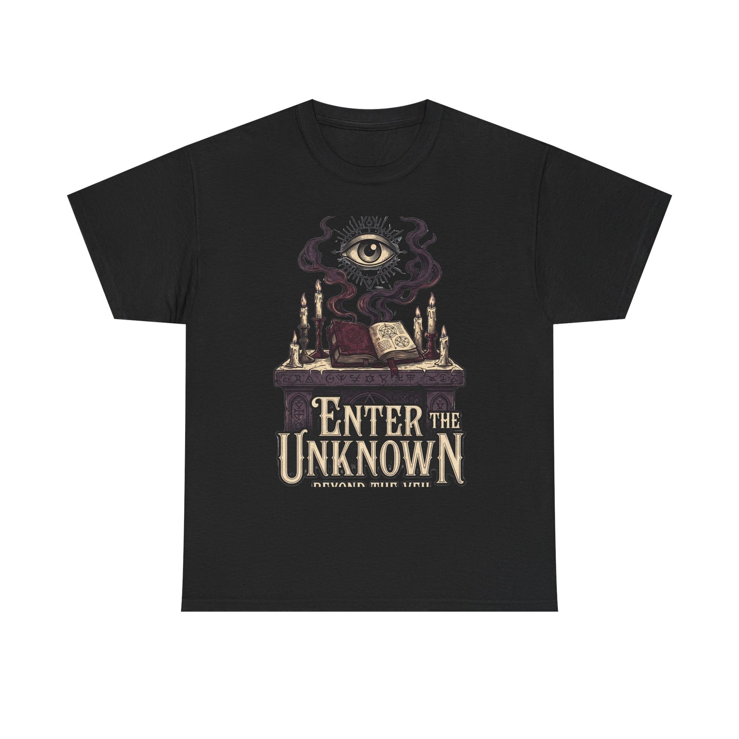 Occult Graphic Tee — "Enter the Unknown" Mystic Eye & Spellbook T-Shirt