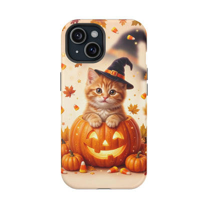 Halloween Kitten Pumpkin Phone Case — Magnetic Impact-Resistant