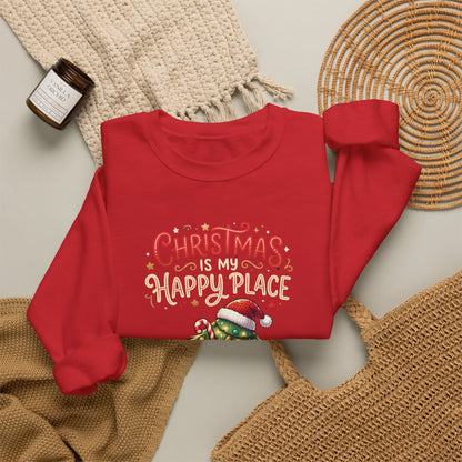 Christmas Happy Place Crewneck Sweatshirt — Cute Kawaii Tree & Gifts Holiday Sweatshirt