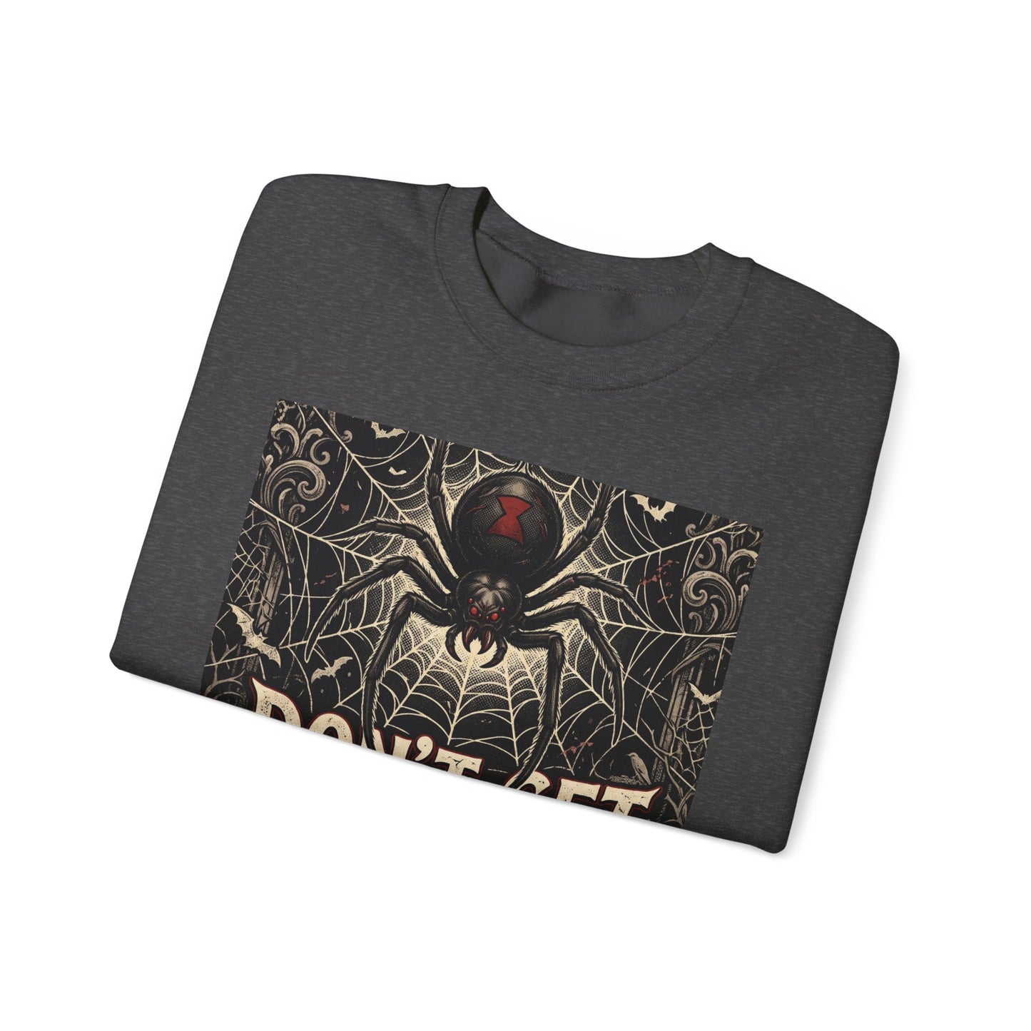 Spider Web Sweatshirt - "Don't Get Caught in the Web of Night" Graphic Crewneck