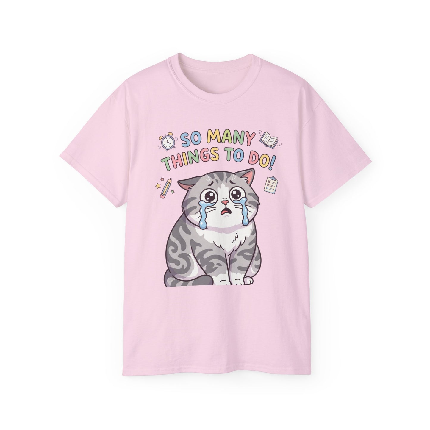 So Many Things To Do! Cat T-Shirt — Cute Stressed Kitty Graphic Tee