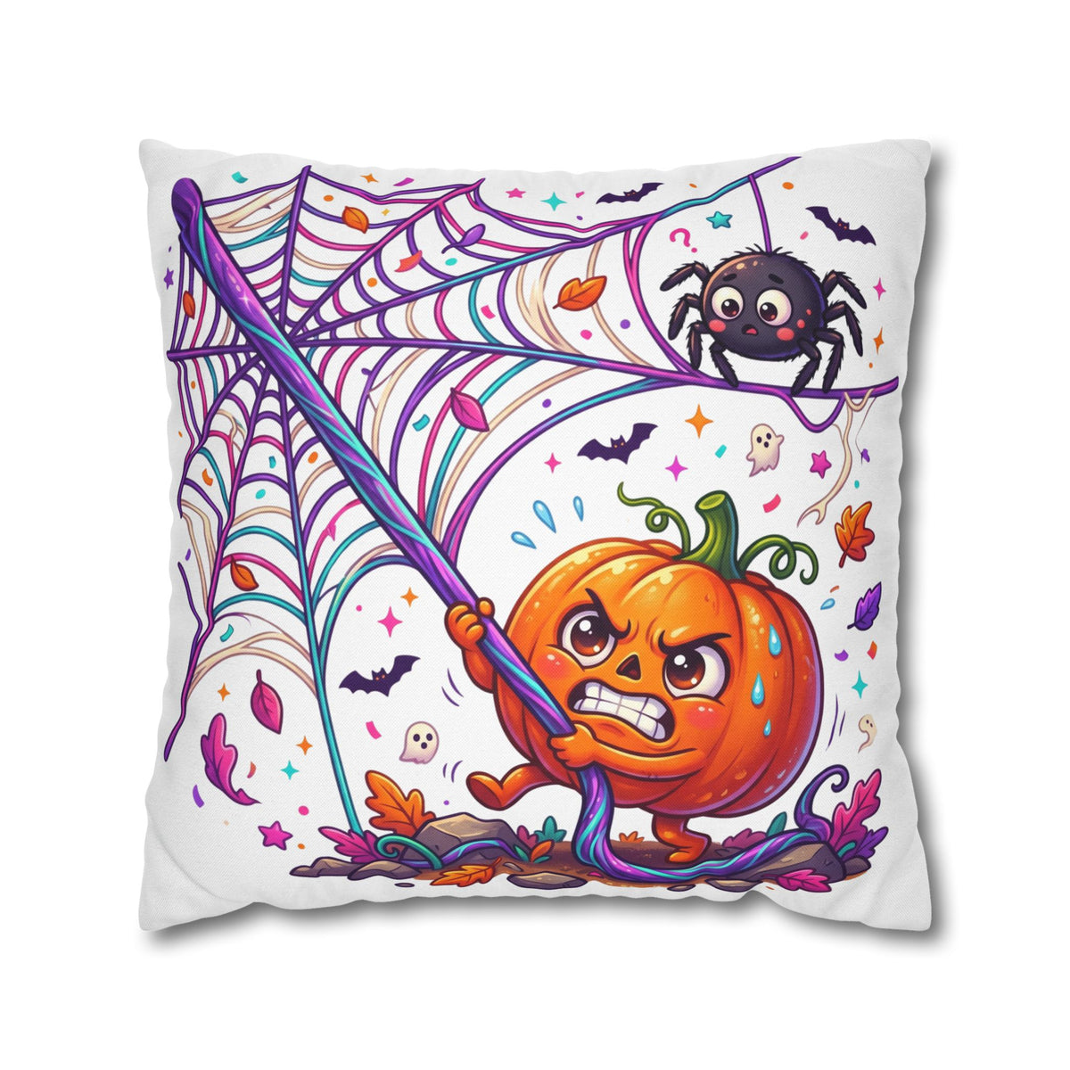Halloween Pumpkin & Spider Decorative Pillowcase — Cute Spooky Fall Accent