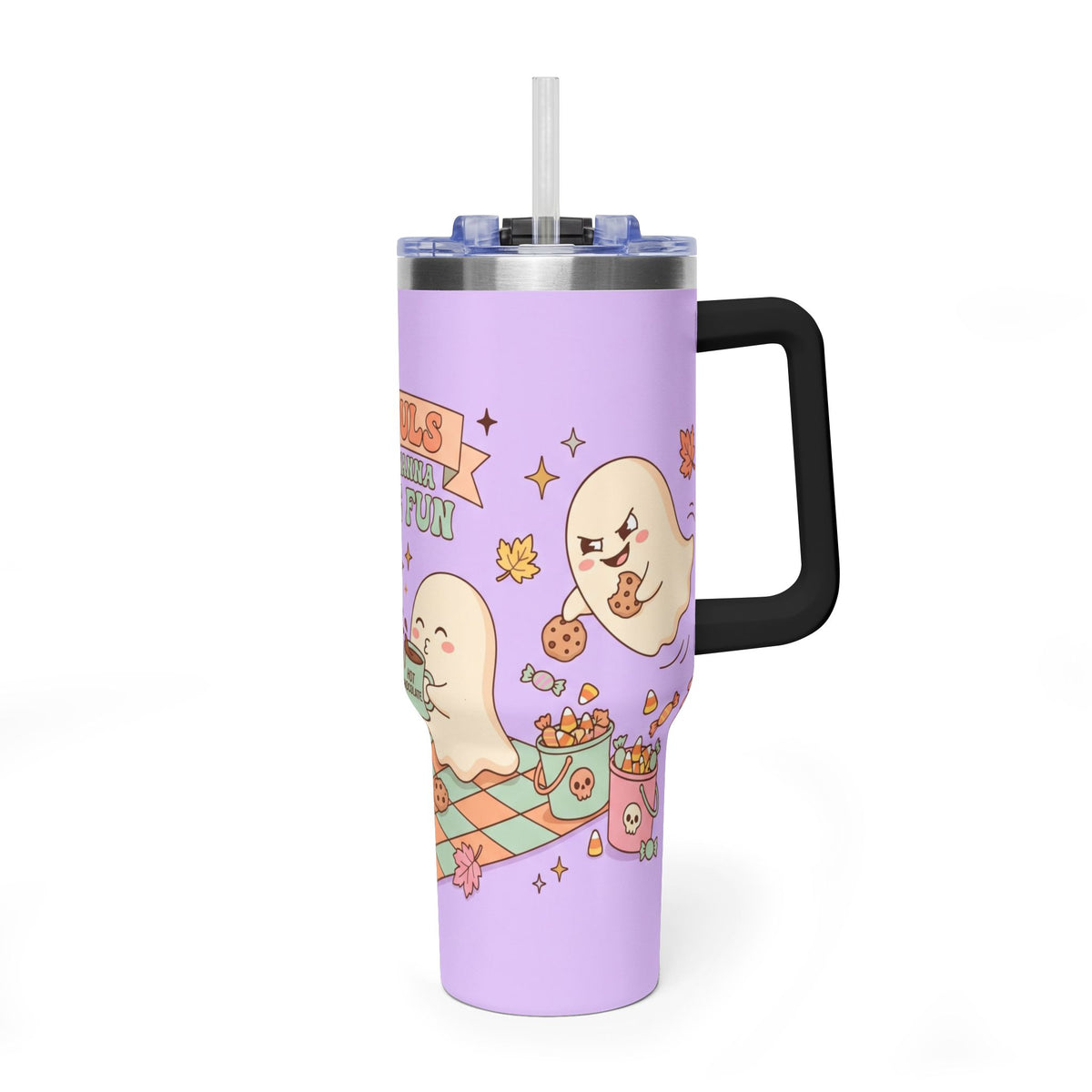 40oz Tumbler – “Ghouls Just Wanna Have Fun” Halloween Ghosts & Pumpkins